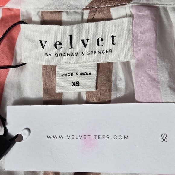 Velvet By Graham & Spencer Striped V-Neck Blouse - Pink, Brown, White, NWT - Picture 11 of 12